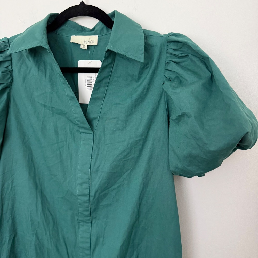 Green Puff Sleeve Mini Dress Spring wedding guest Drop Waist Graduation Party M - Picture 3 of 7